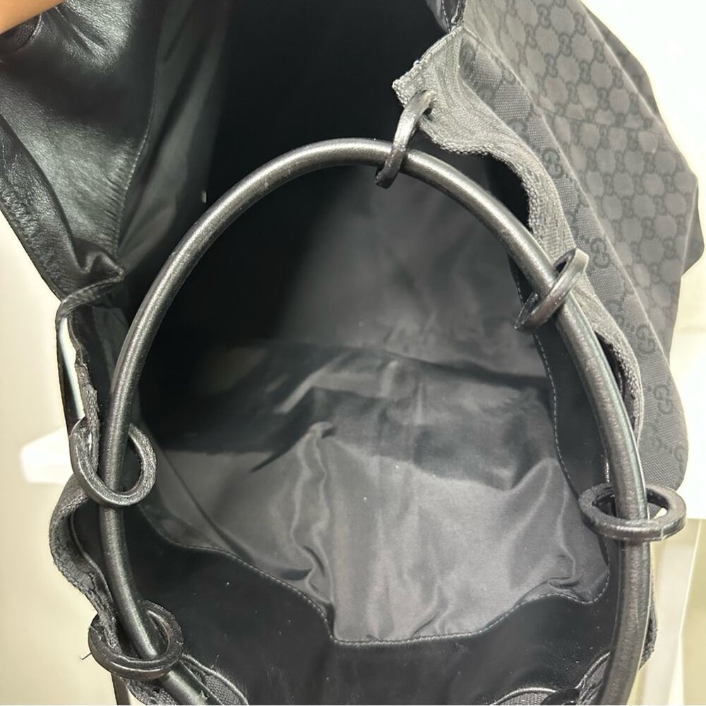 GUCCI GG Monogram Black Canvas Drawstring Large Bucket Bag Tote - Picture 8 of 10